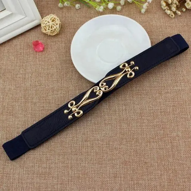 Elegant Wide Fabric Strap  Silver Metal Buckle Belts For Women Trendy Women's Fashion Stretchable Classic Color Belts