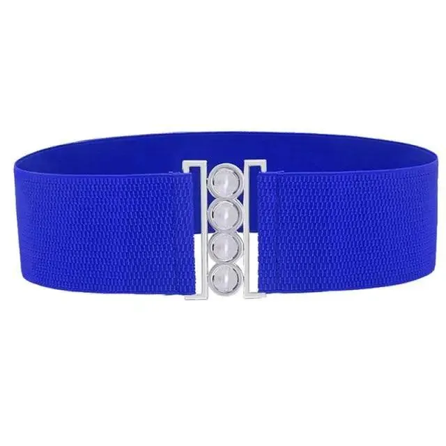 Elegant Wide Fabric Strap  Silver Metal Buckle Belts For Women Trendy Women's Fashion Stretchable Classic Color Belts