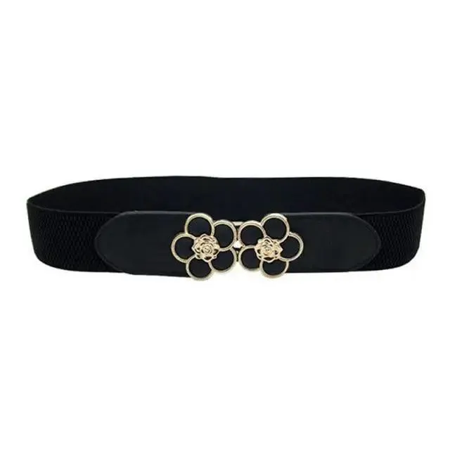 Elegant Wide Fabric Strap  Silver Metal Buckle Belts For Women Trendy Women's Fashion Stretchable Classic Color Belts