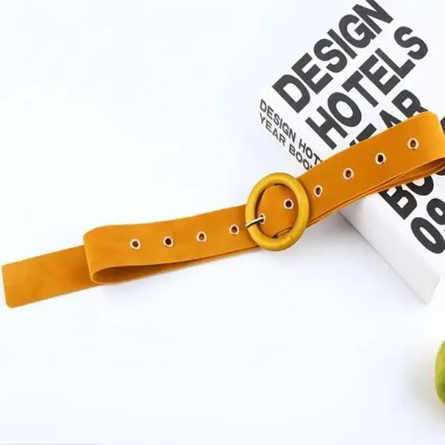 Elegant Wide Fabric Strap  Silver Metal Buckle Belts For Women Trendy Women's Fashion Stretchable Classic Color Belts