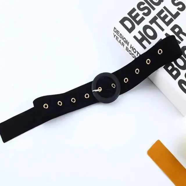 Elegant Wide Fabric Strap  Silver Metal Buckle Belts For Women Trendy Women's Fashion Stretchable Classic Color Belts