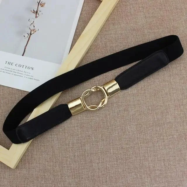 Elegant Wide Fabric Strap  Silver Metal Buckle Belts For Women Trendy Women's Fashion Stretchable Classic Color Belts