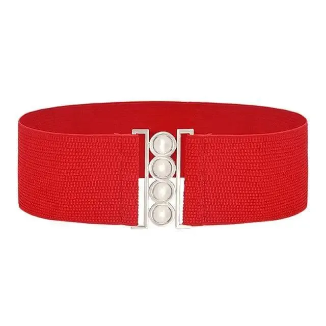 Elegant Wide Fabric Strap  Silver Metal Buckle Belts For Women Trendy Women's Fashion Stretchable Classic Color Belts