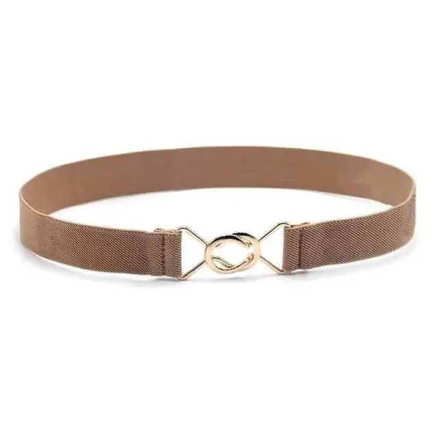 Elegant Wide Fabric Strap  Silver Metal Buckle Belts For Women Trendy Women's Fashion Stretchable Classic Color Belts