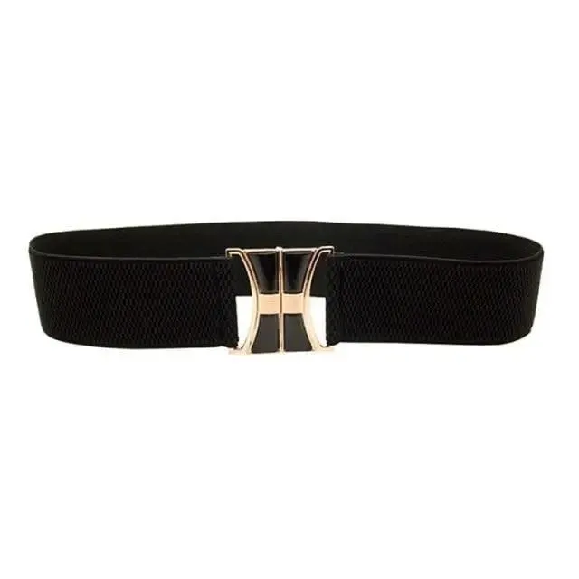 Elegant Wide Fabric Strap  Silver Metal Buckle Belts For Women Trendy Women's Fashion Stretchable Classic Color Belts