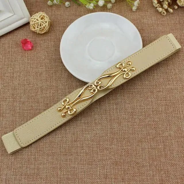 Elegant Wide Fabric Strap  Silver Metal Buckle Belts For Women Trendy Women's Fashion Stretchable Classic Color Belts