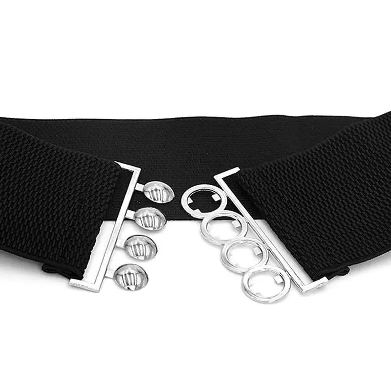 Elegant Wide Fabric Strap  Silver Metal Buckle Belts For Women Trendy Women's Fashion Stretchable Classic Color Belts