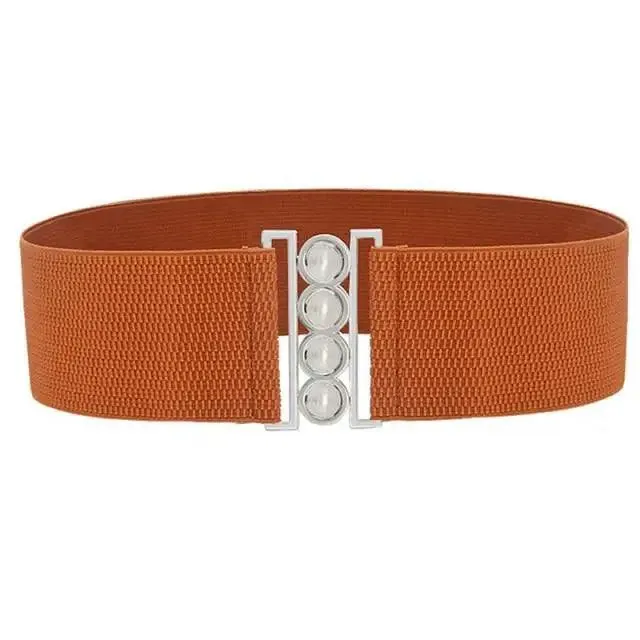 Elegant Wide Fabric Strap  Silver Metal Buckle Belts For Women Trendy Women's Fashion Stretchable Classic Color Belts