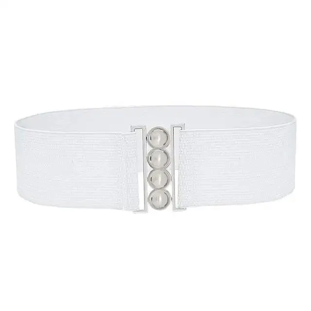 Elegant Wide Fabric Strap  Silver Metal Buckle Belts For Women Trendy Women's Fashion Stretchable Classic Color Belts