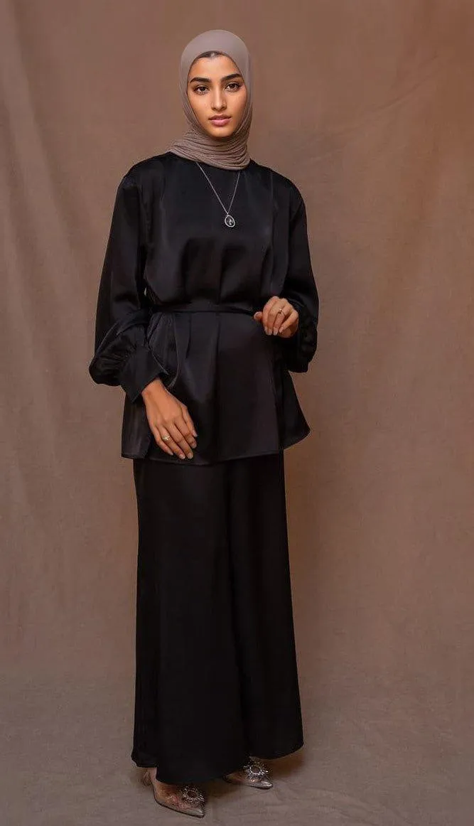 Elzara modest set with spanish cut pants and top petite sizes only in black