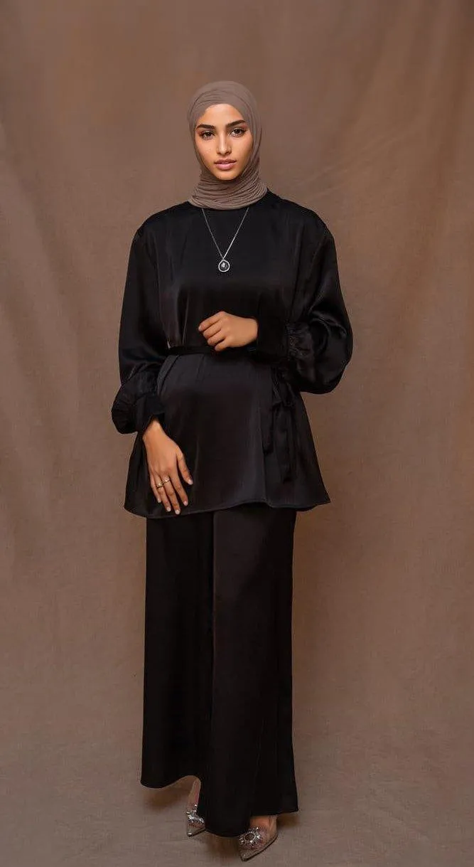 Elzara modest set with spanish cut pants and top petite sizes only in black