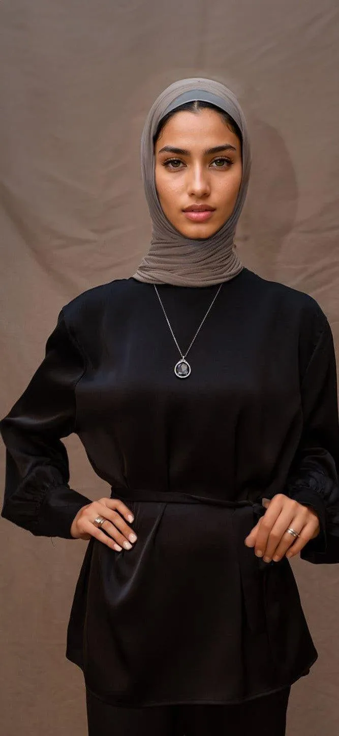 Elzara modest set with spanish cut pants and top petite sizes only in black