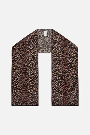 EMBELLISHED KNIT SCARF LEOPARD PRINT