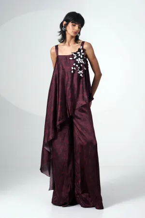 Embroidered Printed Jumpsuit With Scarf