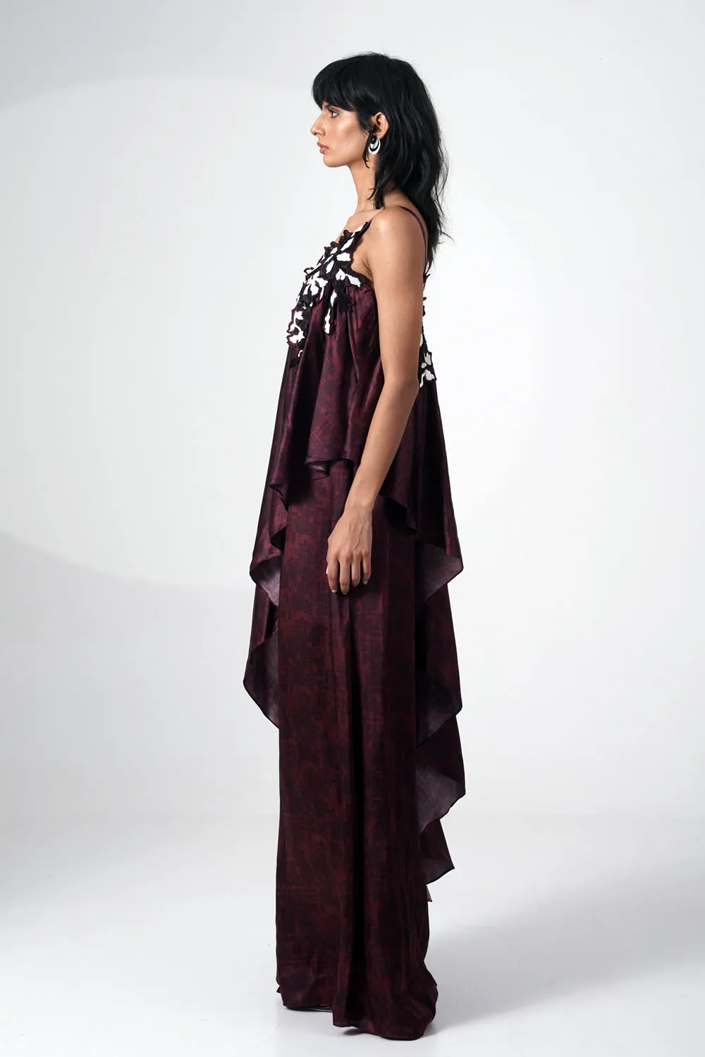 Embroidered Printed Jumpsuit With Scarf
