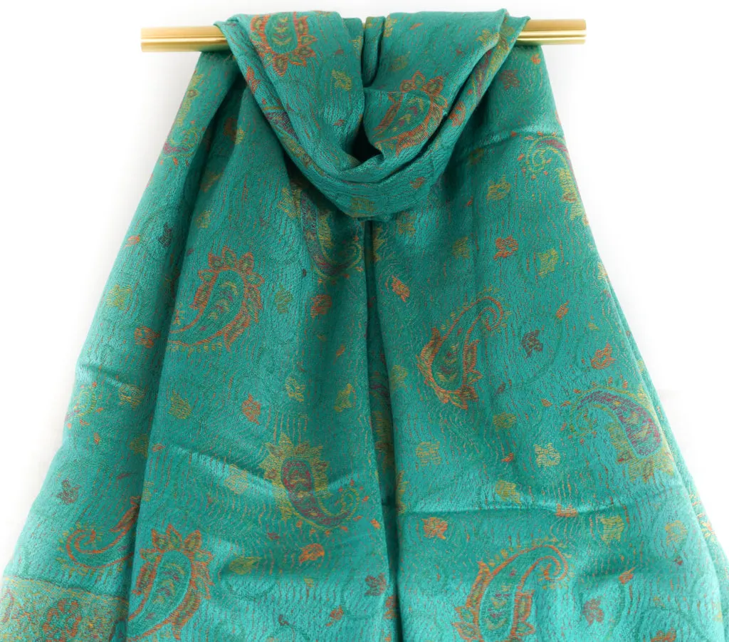 Emerald Green Paisley Vines Pashmina Scarf Bohemian Shawl
