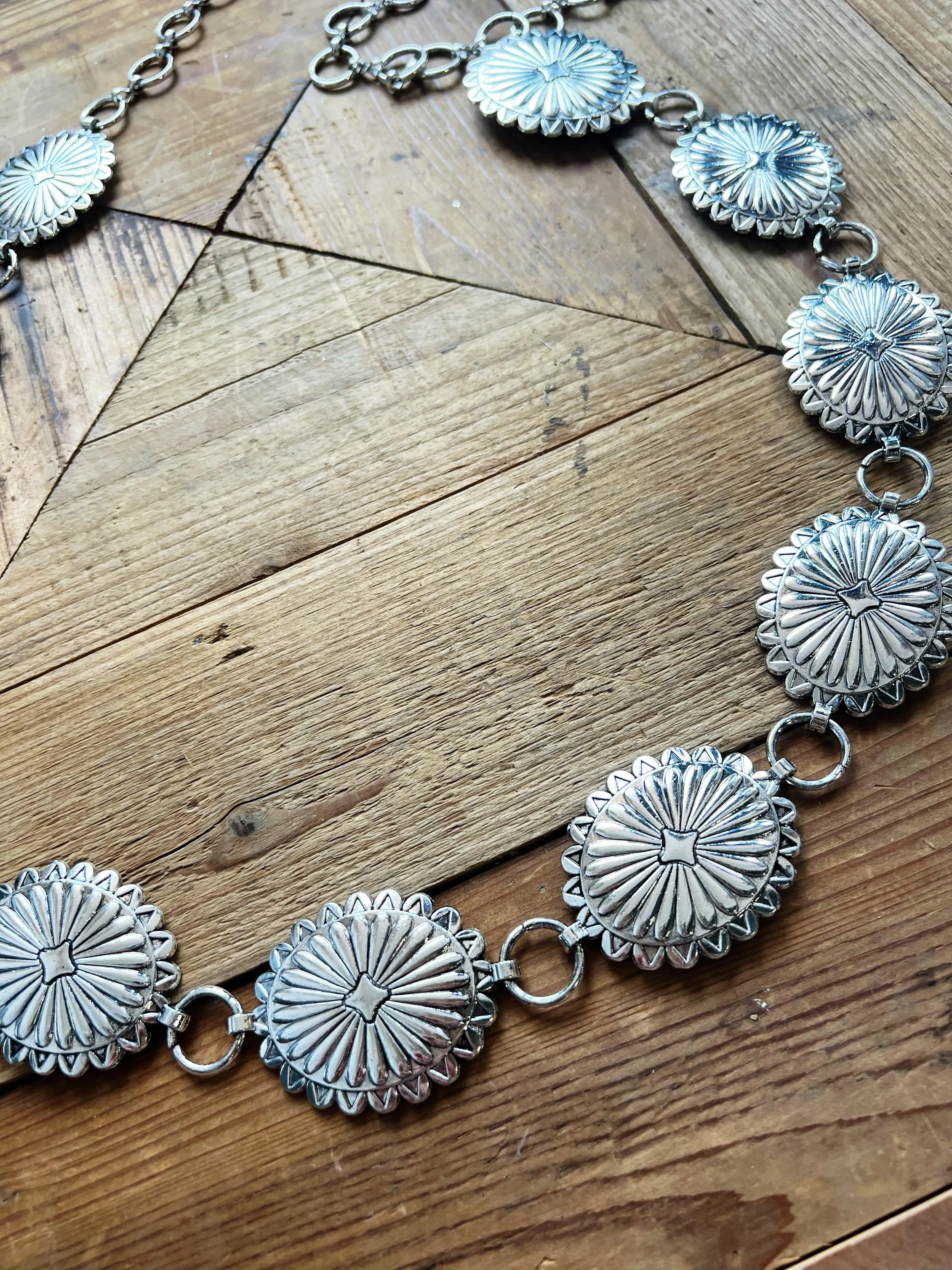 Engraved Concho Belt-Antique Silver