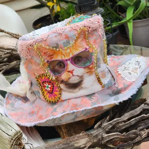Epic Kat / Designer Hat Designer Hat Ripped Shabby Chic Patchwork Cat Floppy Top Hat Upcycled Recycled  Hand Stitched