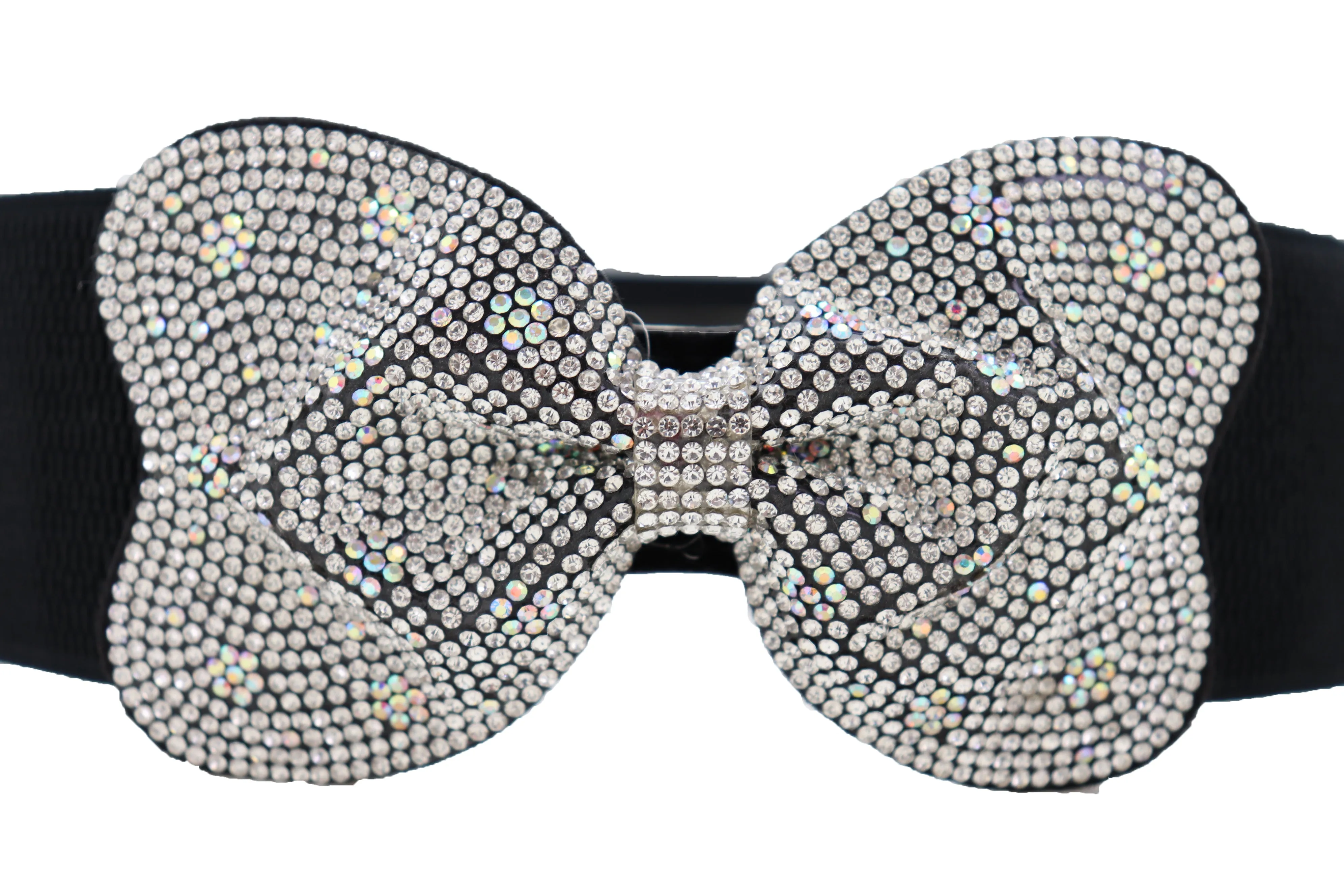 Evening Fashion Belt Black Elastic Waistband Bow Tie Bling Buckle S M L