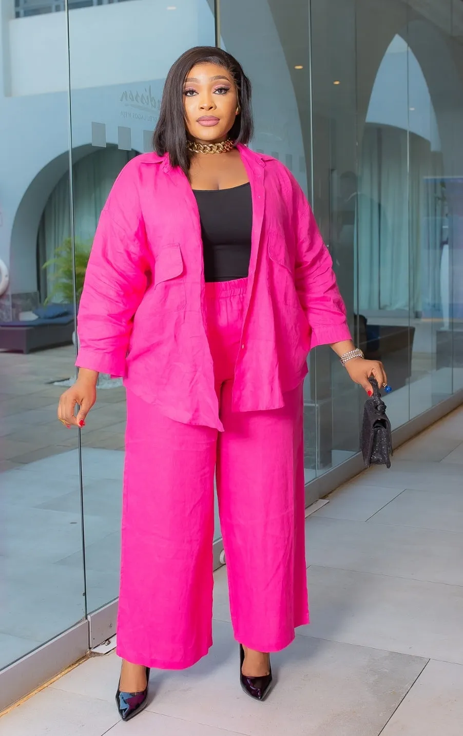 Fancy Lady- 2pcs Collar Blouse and Pants Set (New! 3 colors!)