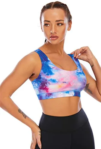 Fancyskin Strappy Sports Bras for Women Cross Back Sexy Padded Yoga Bra Tops Cute Activewear Pink Slash XS