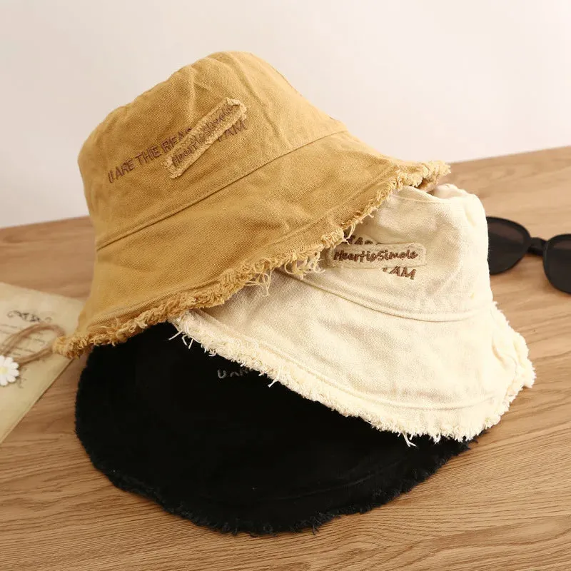 Fashion Cotton Bucket Hat - Women's Summer Autumn Sunscreen Fisherman Cap for Outdoor Beach Sun Protection