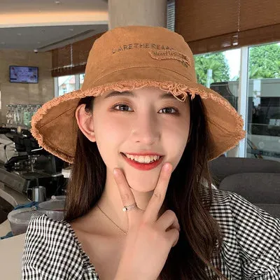 Fashion Cotton Bucket Hat - Women's Summer Autumn Sunscreen Fisherman Cap for Outdoor Beach Sun Protection