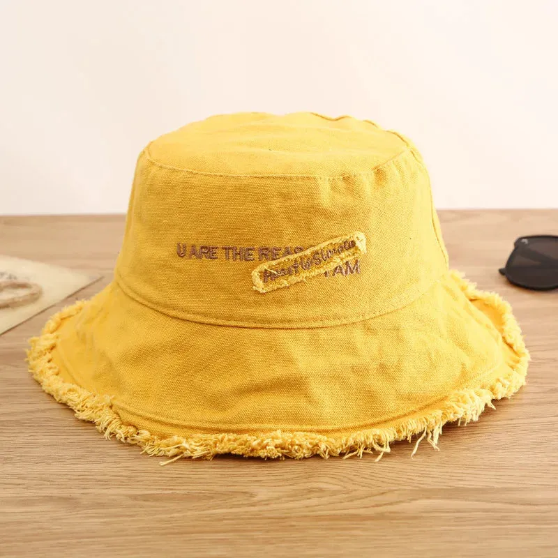Fashion Cotton Bucket Hat - Women's Summer Autumn Sunscreen Fisherman Cap for Outdoor Beach Sun Protection