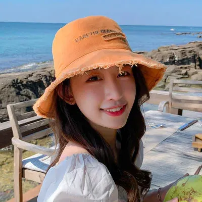 Fashion Cotton Bucket Hat - Women's Summer Autumn Sunscreen Fisherman Cap for Outdoor Beach Sun Protection