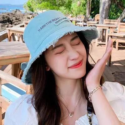 Fashion Cotton Bucket Hat - Women's Summer Autumn Sunscreen Fisherman Cap for Outdoor Beach Sun Protection