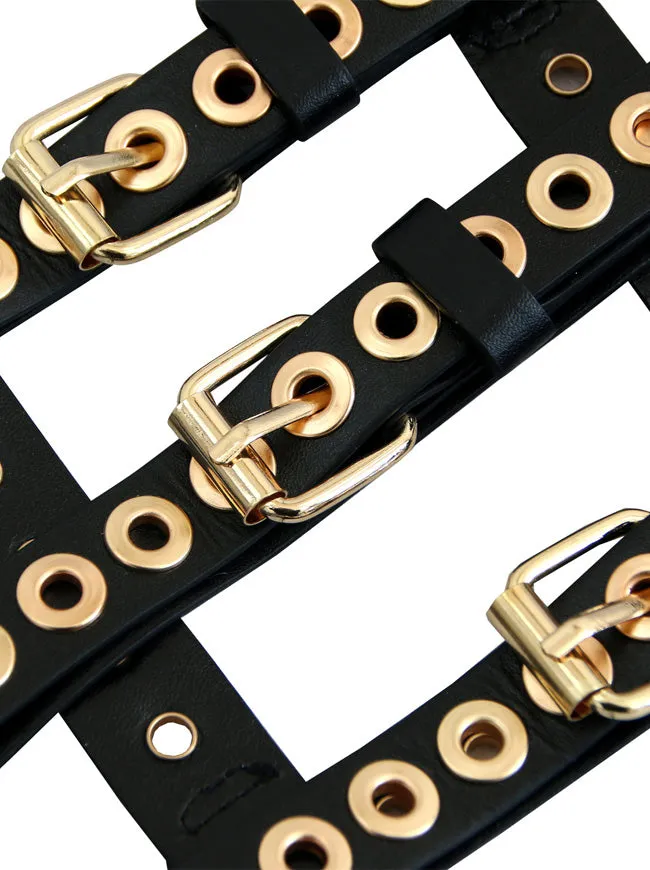 Fashion Faux Leather Metal Hole Retro Buckle Waist Cinch Belt