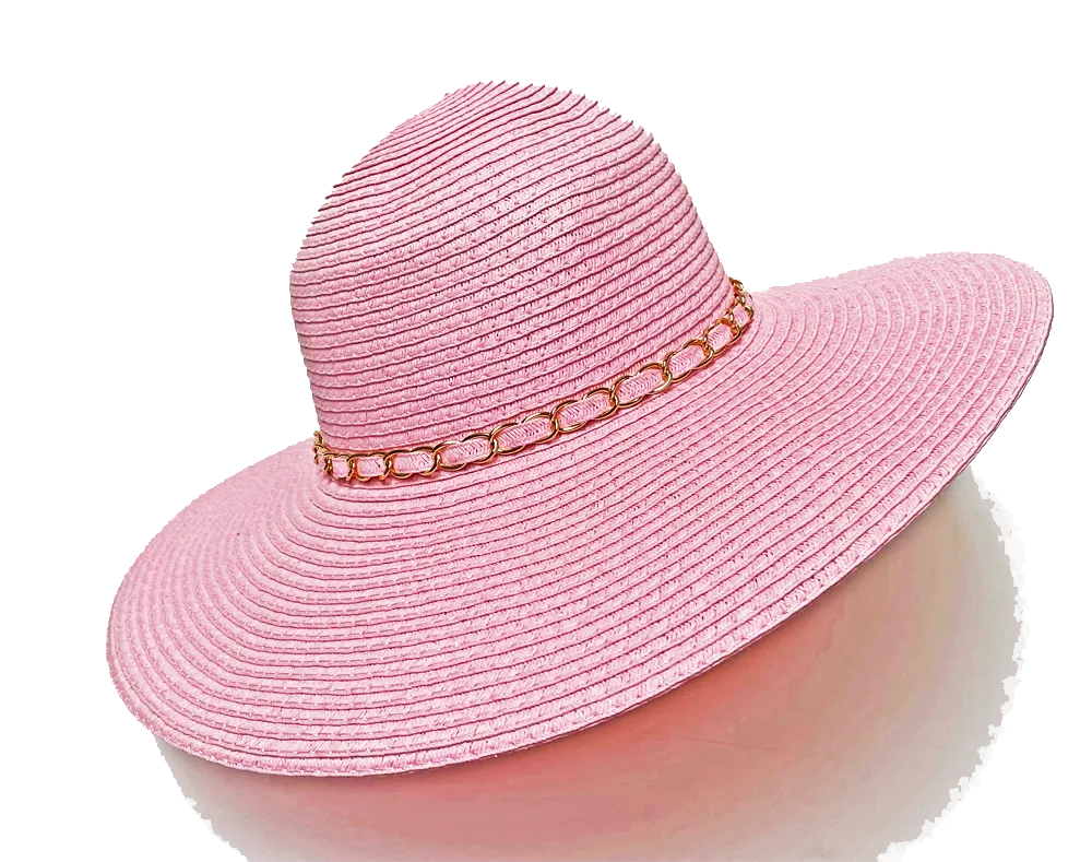 Fashion Hats Ladies Gold Chain Band Swinger, Wheat, Pink, Turquoise