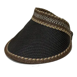Fashion Hats Ladies Visor II Detail Woven Straw, Black