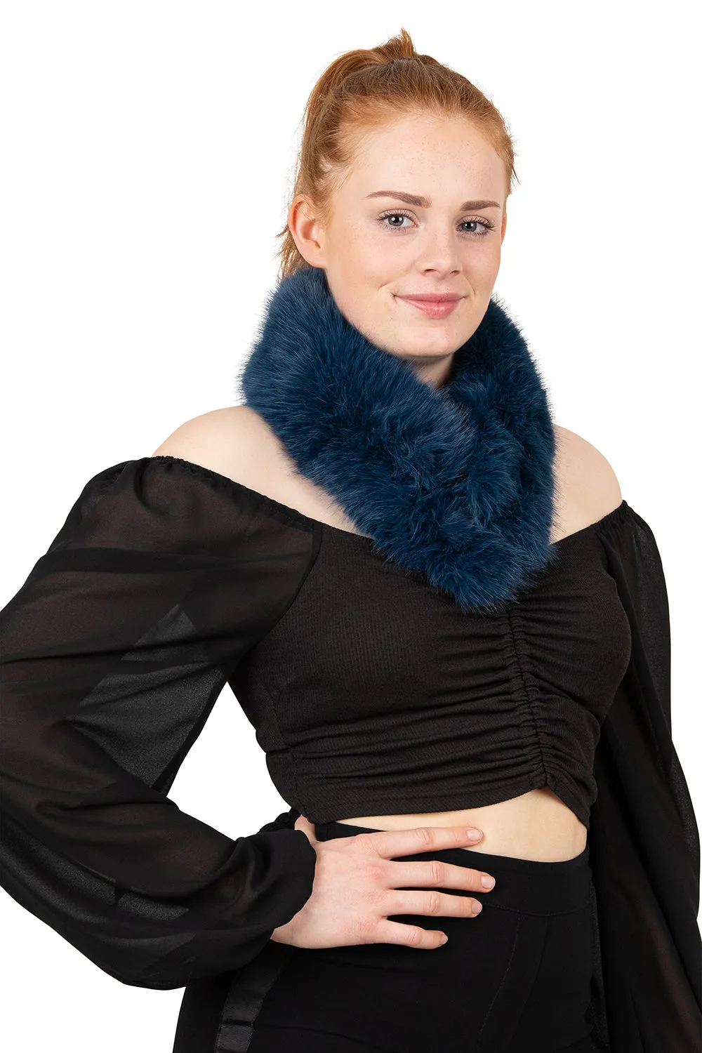 Faux fur scarf petrol with clip
