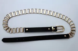 Faux Leather & Gold Metal Chain Links Skinny Belt S M