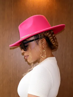 Fedora Hat || Fuschia with Chain Detail
