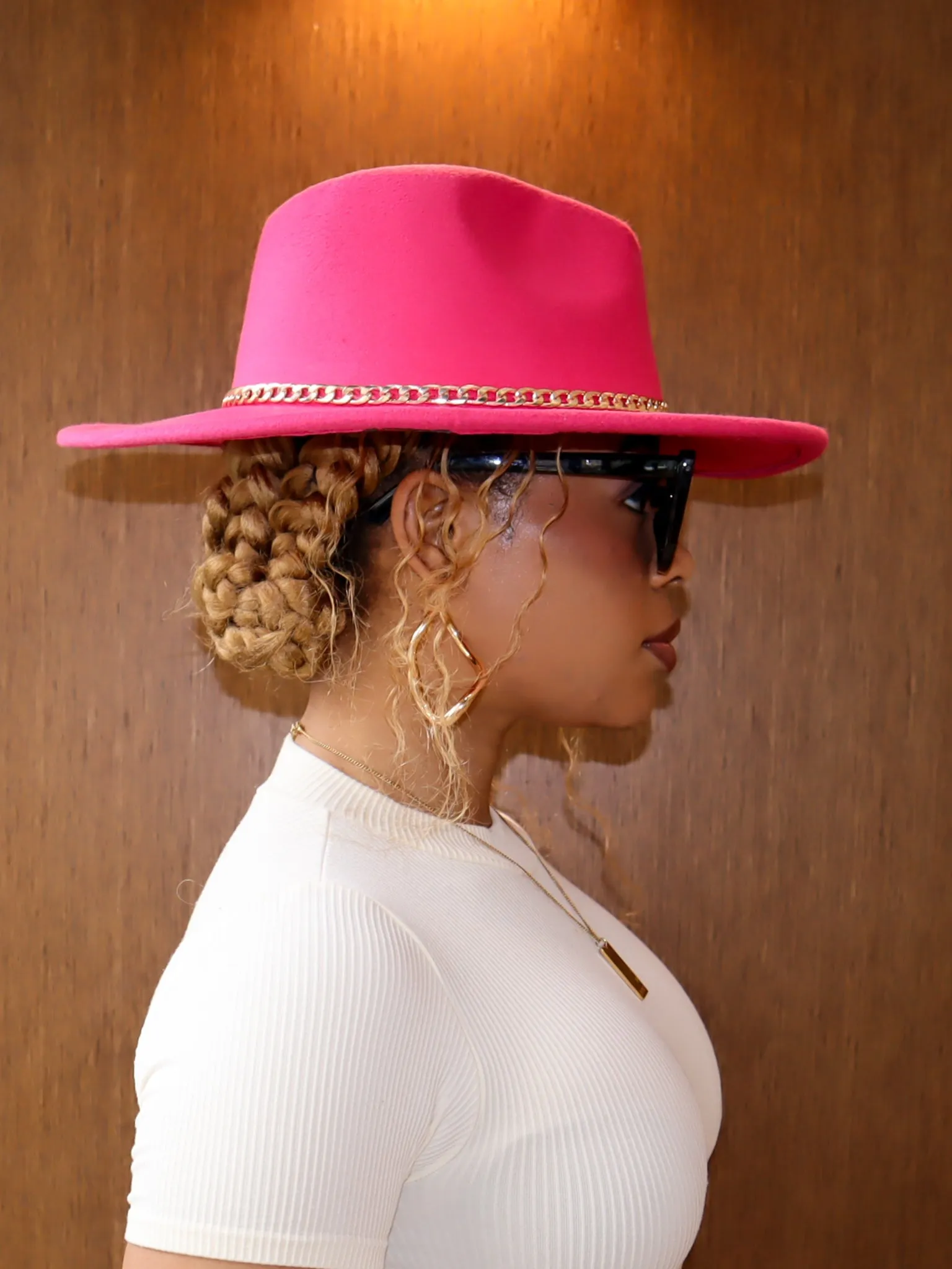 Fedora Hat || Fuschia with Chain Detail