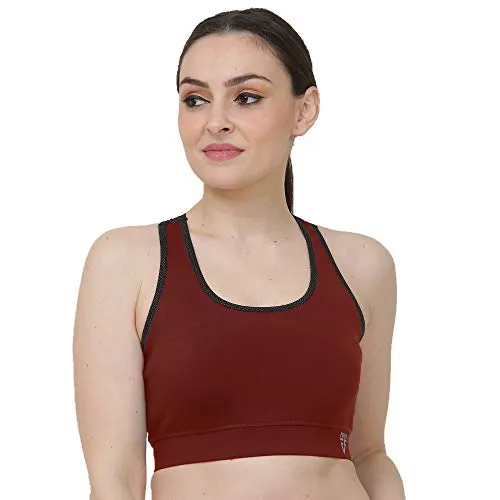 Fenzy Styles Four Way Stretch Lycra Spandex Non Padded Wire Free Sports Bra for Women (Wine Red - Large)