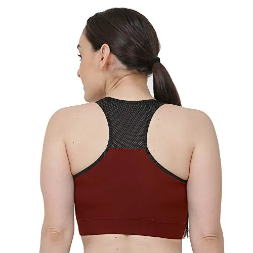 Fenzy Styles Four Way Stretch Lycra Spandex Non Padded Wire Free Sports Bra for Women (Wine Red - Large)