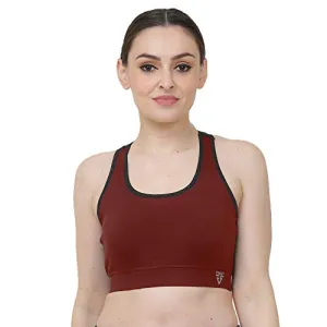 Fenzy Styles Four Way Stretch Lycra Spandex Non Padded Wire Free Sports Bra for Women (Wine Red - Large)