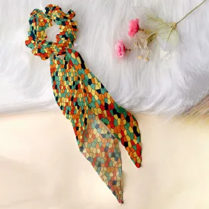 Ferosh Multi Colored Mosaic Printed Scarf Scrunchie