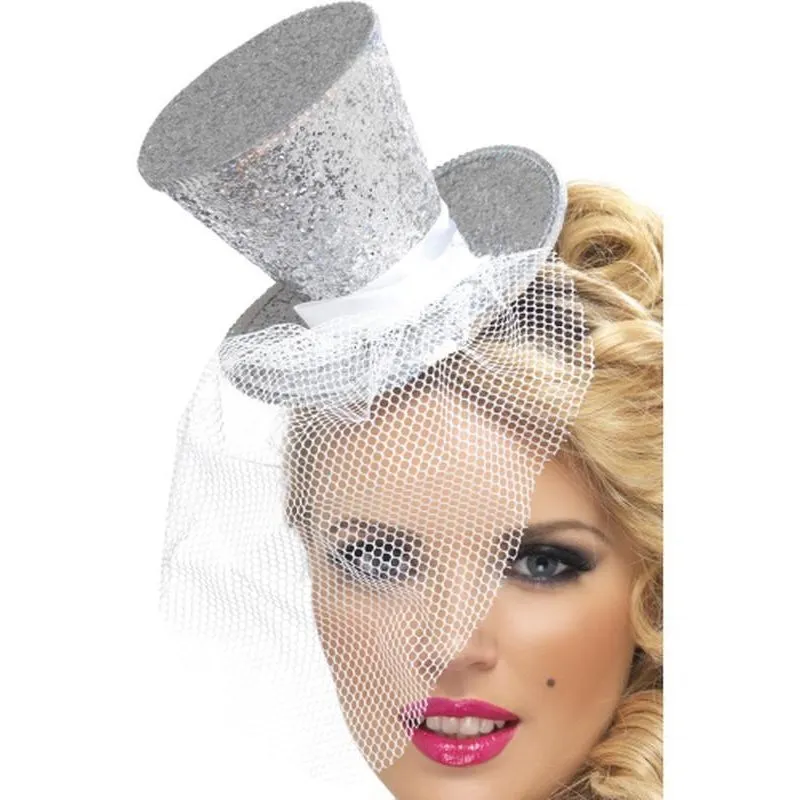 Fever Mini Top Hat on Headband - Silver