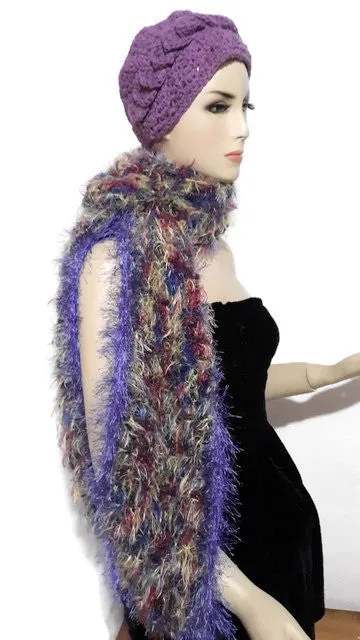 Fiber art scarf, knit handmade scarf, needle felted fringes, variegated colors,  The butterflies scarf
