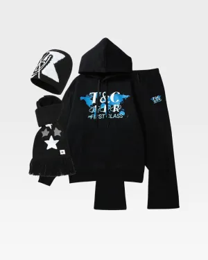 First Class Tracksuit & Beanie Scarf Set in Black