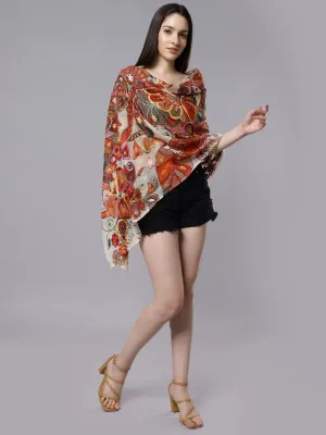 Floral Merino Wool Designer Embroidered Scarf