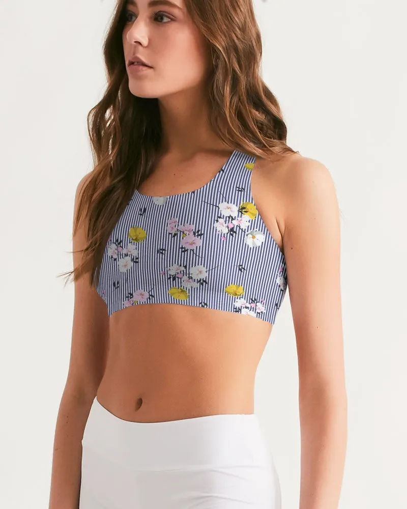 Floral Strips Women's Seamless Sports Bra