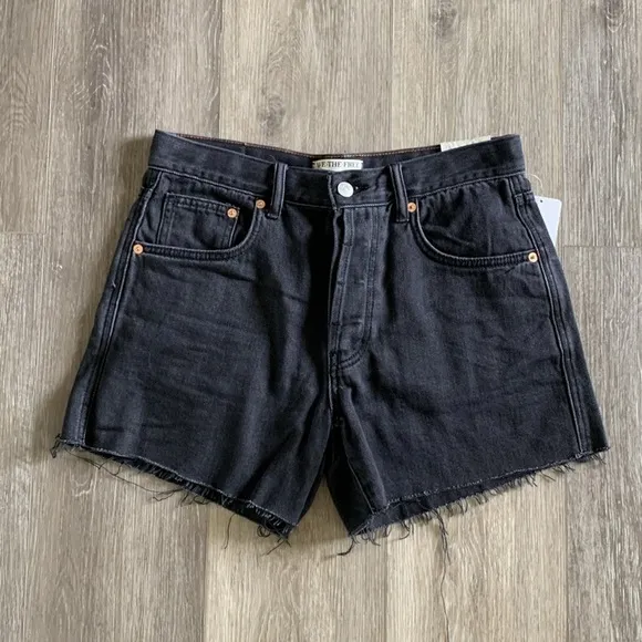 FREE PEOPLE Ivy Mid Rise Denim Shorts Faded Black Room Rocker