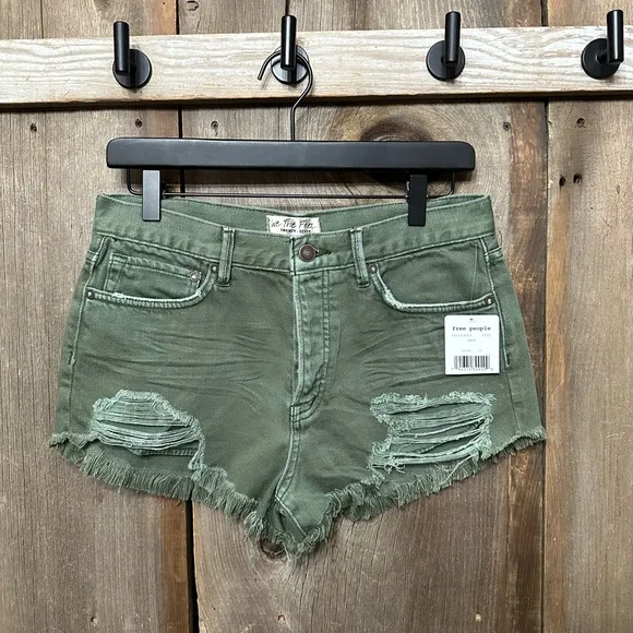 Free People We The Free Loving Good Vibrations Denim Shorts Sage Green Size 27