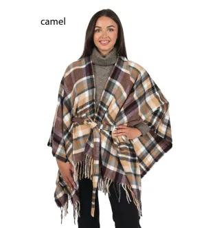 FSOR1630 - Camel Plaid Ruana With Belt