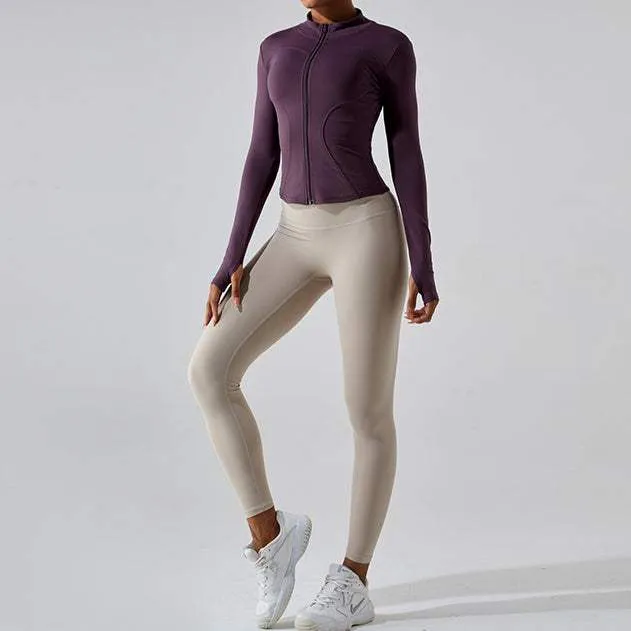 Full Zip Up Yoga Jacket with Thumb Hole